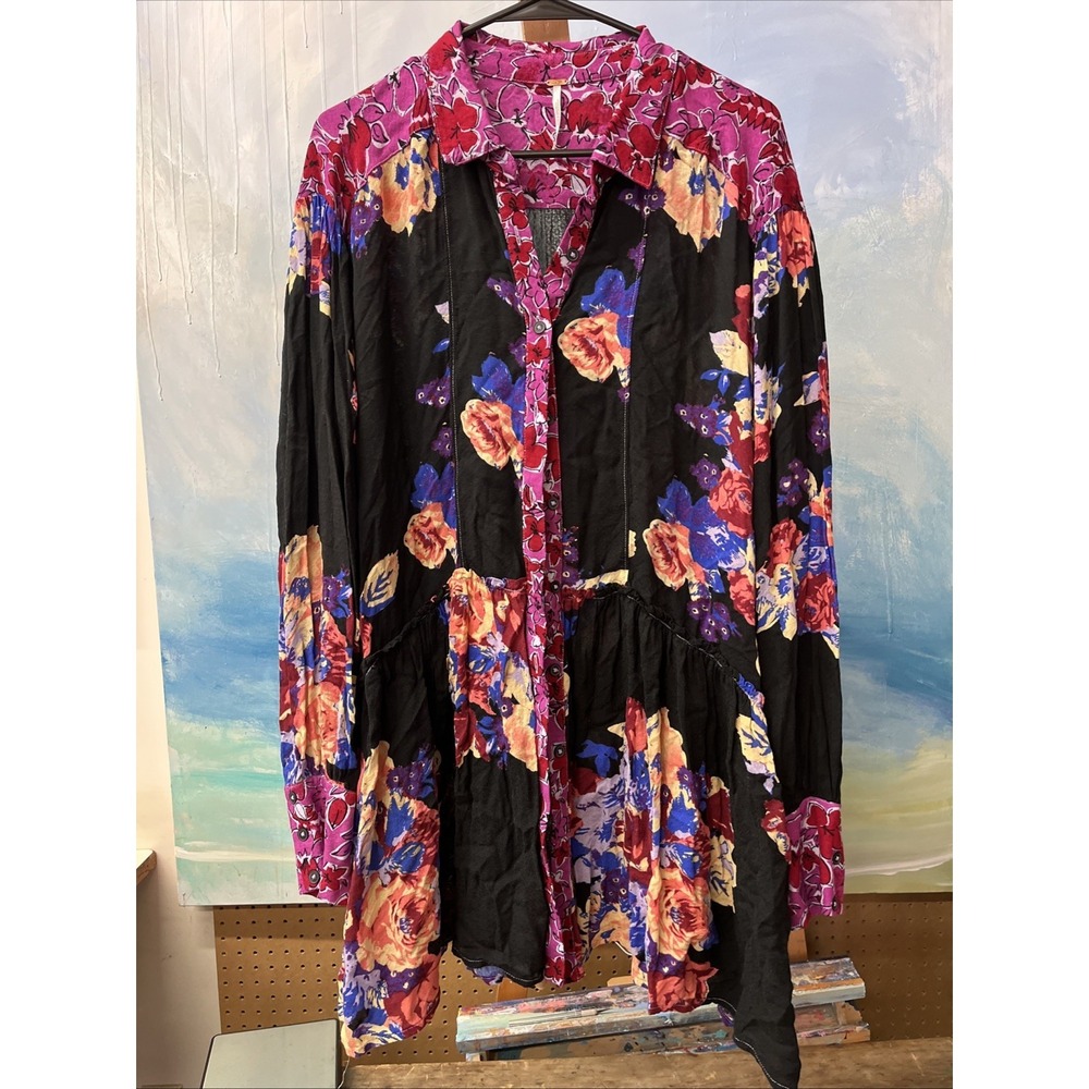 Free People Tunic Women's Brunch A Bunch Boho Patchwork Oversized Large